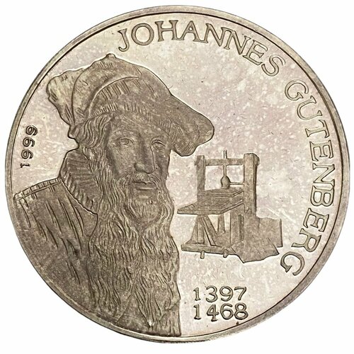 Бенин 1000 франков 1999 г. (Иоганн Гутенберг) 1999 монета австрия 1999 год 50 шиллингов иоганн штраус биметалл буклет