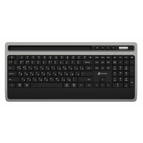 Клавиатура Oklick 860S, USB, Bluetooth/Радиоканал, c подставкой для запястий, серый + черный [1809323] клавиатура oklick 710g black death черный серый
