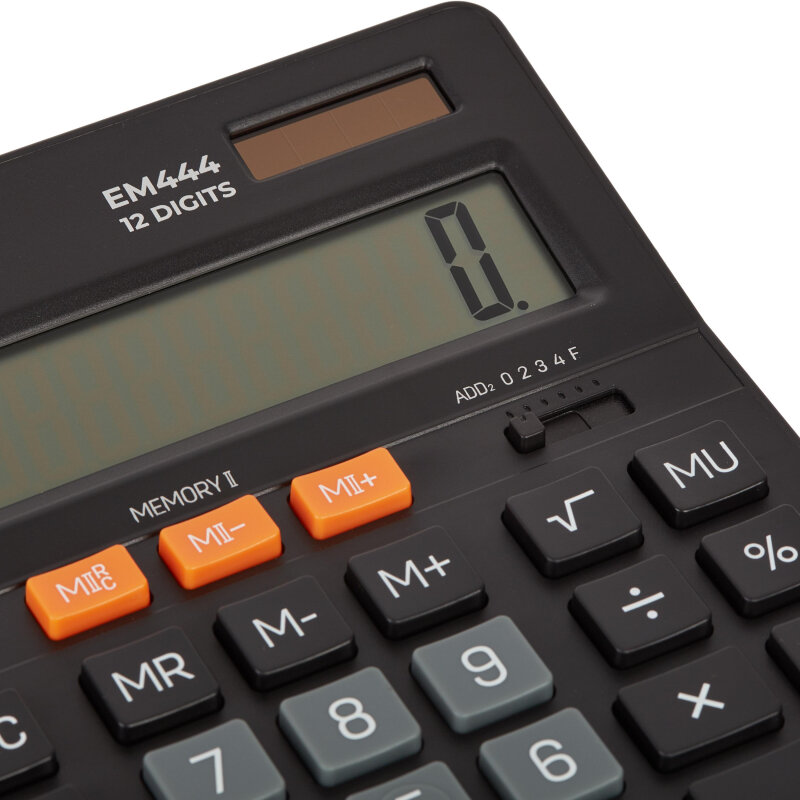 Калькулятор настольный полноразм. Комус EM444, 12-р, дв. пит,204x155мм, черн