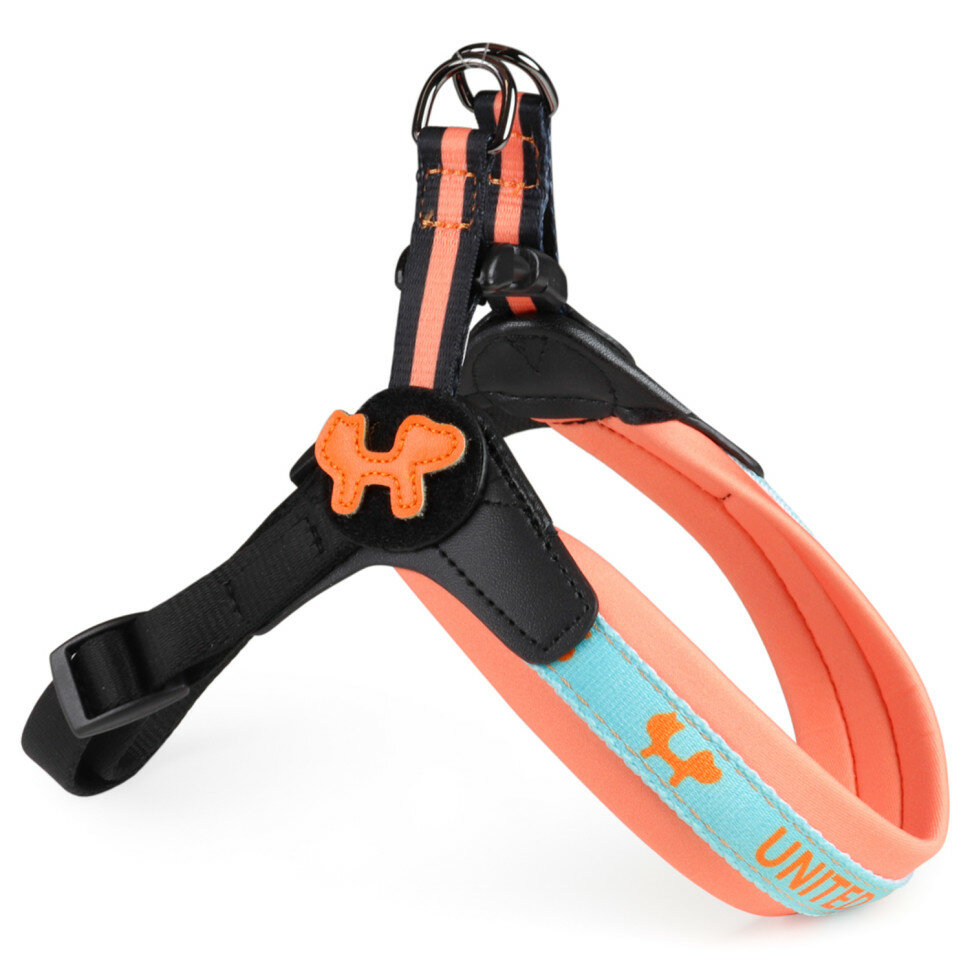фото United Pets Complete me шлейка для собак, 1,5 x 34-42 см, оранжевая с голубым