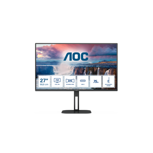 Монитор AOC 27V5C LCD 27 169 1920х1080FHD IPS nonGLARE 75 Гц 300cdm2 H178V178 10001 20M1 167 миллионов цветов 1ms VGA HDMI DP USB-Hub Height adj Tilt Swivel Speakers Curved 2Y Black 2677000₽