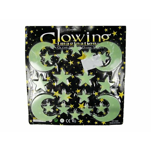 Светящиеся звезды и луна интерьерные наклейки 20 элементов