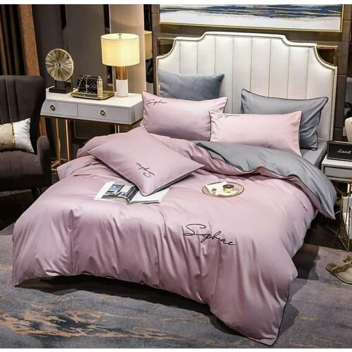 Комплект постельного белья Mency Pink двухсторонний Семейный, Жатка, наволочки 50x70, 70х70