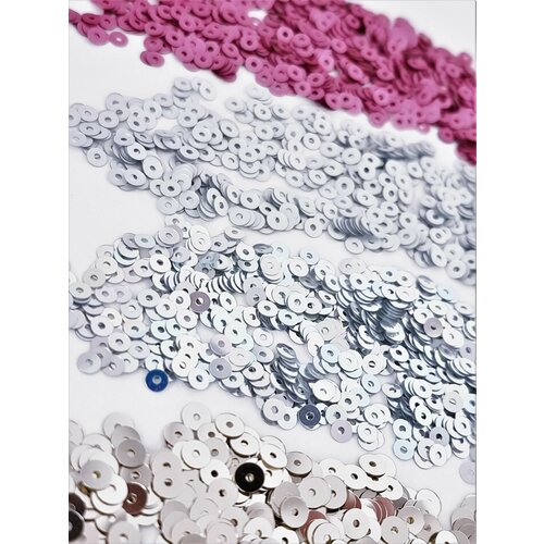 Итальянские пайетки 3 и 4мм. 4шт. по 1,5г. Розовые, Серебряные, Золотые.