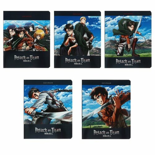 Тетрадь А5, 48 листов клетка Атака Титанов Сезон 1-3, обложка мелованный картон, блок 65г/м2, 5В микс