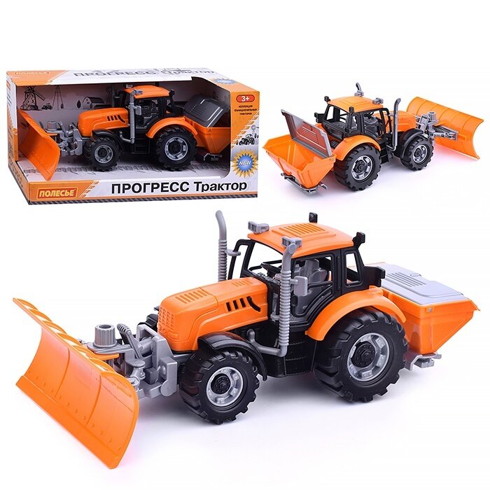 Трактор инерционный Полесье "Прогресс" снегоуборочный оранжевый в коробке (91772)