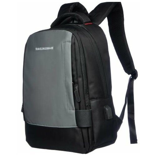 Рюкзак SANVERO 45x33x16см, 2 отделения, USB-выход, черный/серый черный рюкзак из искусственной кожи на молнии hugo черный