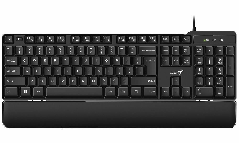 Клавиатура проводная Genius KB-100XP USB Wired Classic Keyboard with Palm rest  slepp key 12 mul