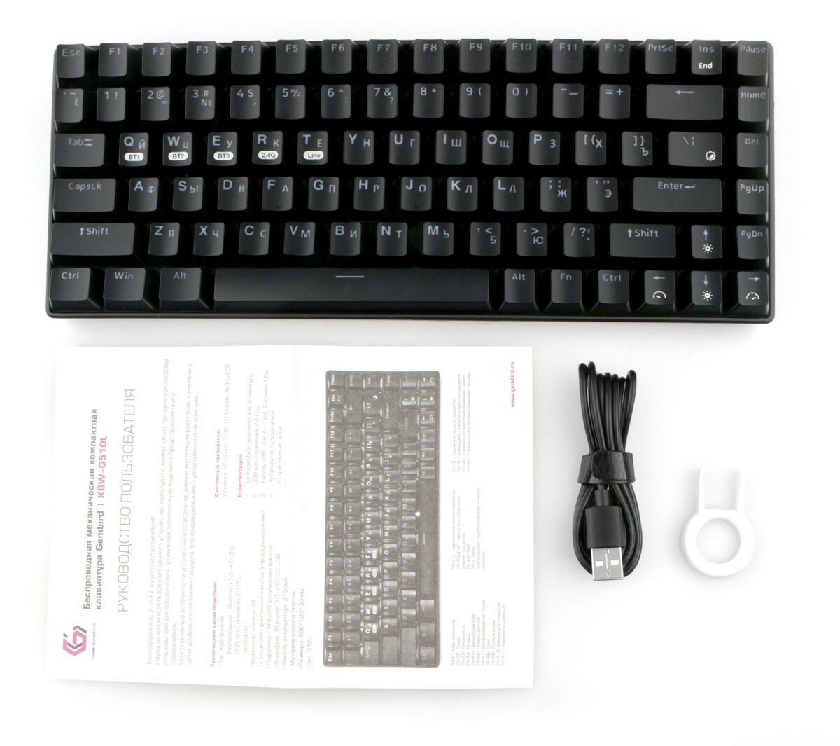 Клавиатура беспроводная Gembird механ. (чёрн), BT 5.0/2,4 ГГц/USB, мет, переключатели Outemu Blu - фото №8