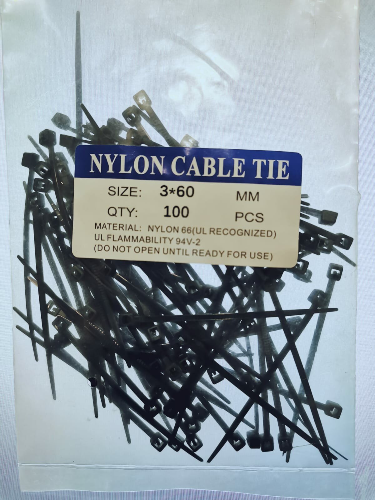 Стяжка кабельная (хомут стяжной пластиковый) 2х60 мм нейлон, черная, (100шт.)