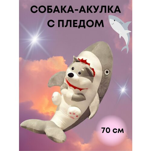 Собачка-акулка с мягким пледом в комплекте, 70 см мягкая игрушка котик акула кот акула 40см