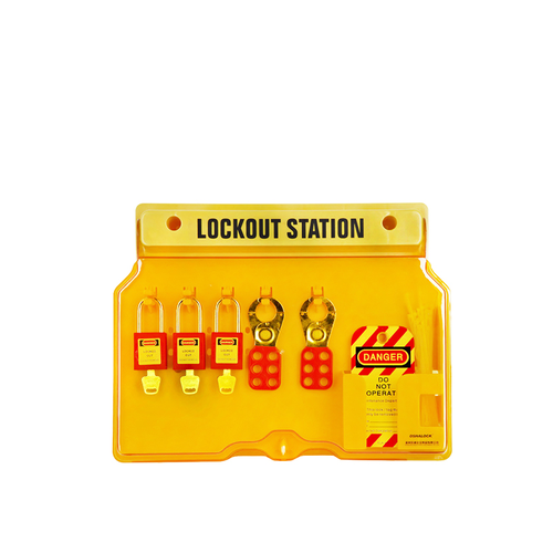 Станция блокировочная пластиковая закрытая, 5 держателей для замков и карман для бирок, поликарбонат, 406х315х65 мм