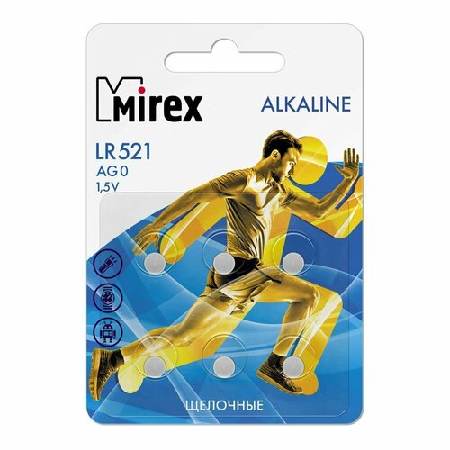 Батарея щелочная Mirex AG0 / LR521 1,5V 6 шт