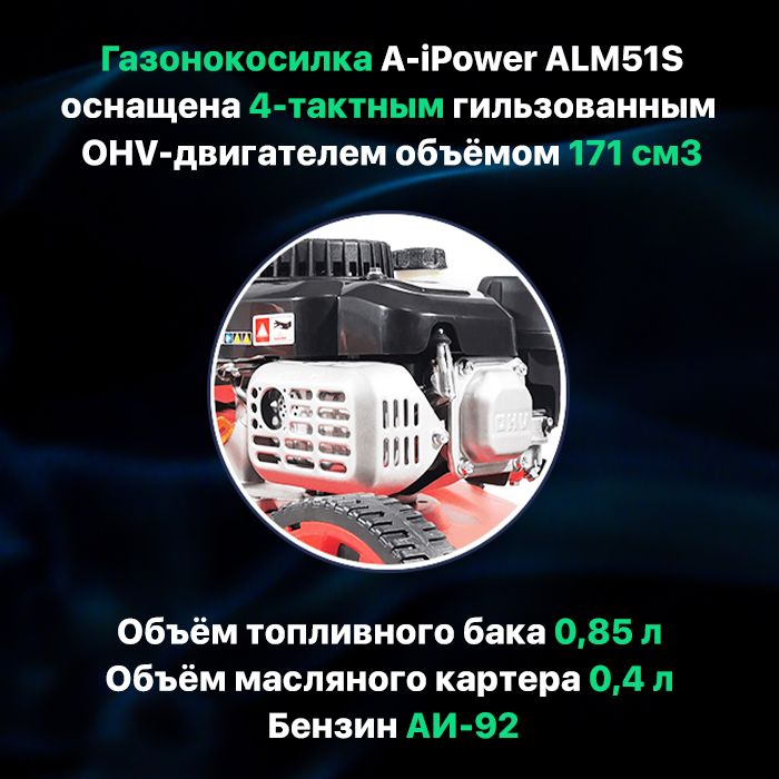 Бензиновая газонокоcилка A-iPower ALM51S (41104)