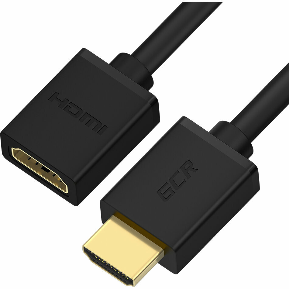 GCR Удлинитель 3.0m v2.0 HDMI-HDMI черный, OD7.3mm, 28/28 AWG, позолоченные контакты, Ethernet 18.0 Гбит/с, 19M / 19F, GCR-HMFR6-BB3S-3m, тройной экран Greenconnect GCR-HMFR6-BB3S-3m