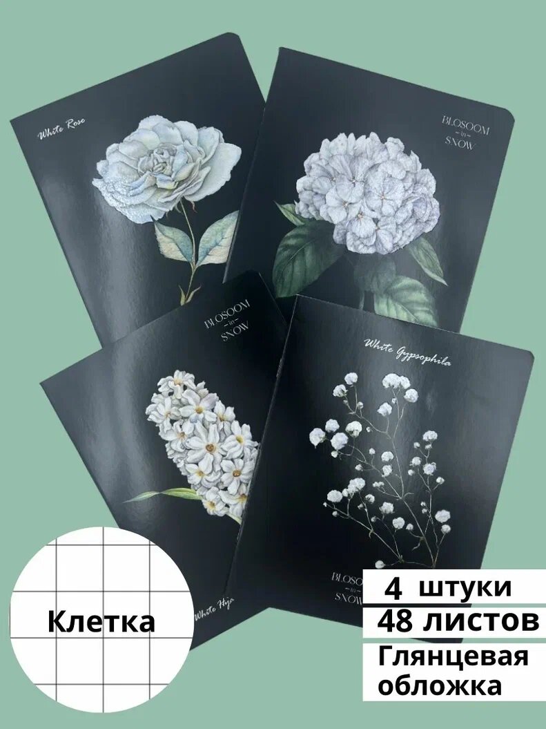 Тетрадь 48 листов в клетку А5 BG набор общих рабочих тетрадок 4 шт в твердой обложке