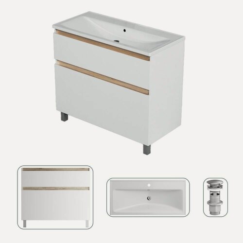 Изображение товара Тумба AM.PM, для ванной, с раковиной, с ящиками, белая, 100см x 45см x 85см