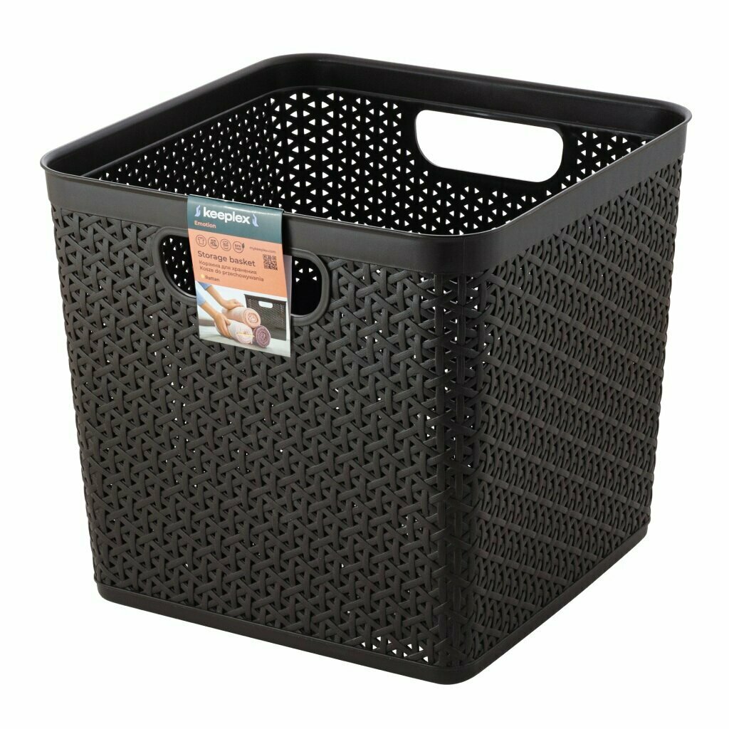 фото Корзина для хранения, 21 л, 29.5х29.5х27.5 см, квадратная, пластик, темный каштан, Keeplex, Rattan, KL130410011