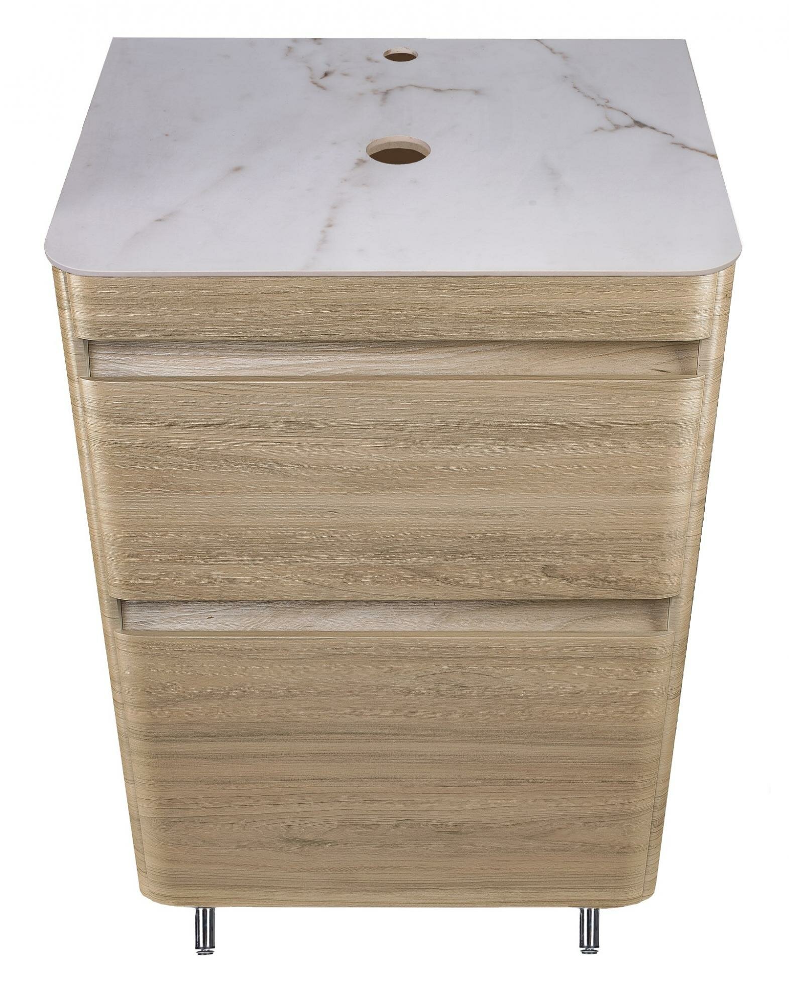 фото Style Line Тумба со столешницей из керамогранита Атлантика 60 Люкс напольная, ясень перламутр Style Line