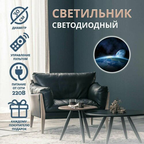 Светильник настенный светодиодный бра Земля и Луна из космоса 30*30 см, питание от сети, 1 шт.