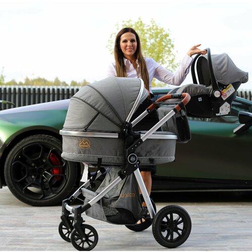 Коляска-трансформер Teknum V9 3в1 С реверсивным блоком+автолюлька, пепельный