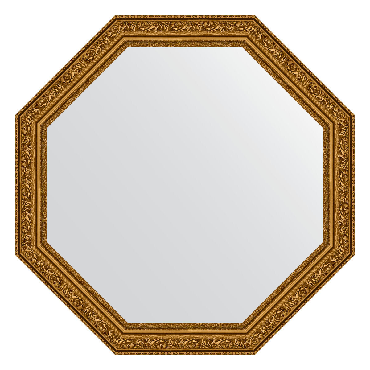 Зеркало настенное Octagon EVOFORM в багетной раме виньетка состаренное золото, 60,4х60,4 см, для гостиной, прихожей и ванной комнаты, BY 3689