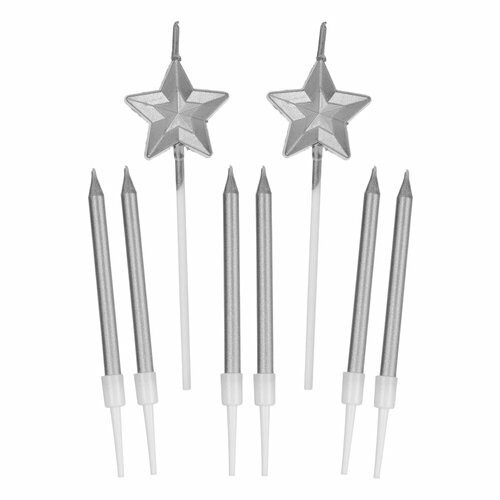 Набор свечи для торта Феникс-Презент Серебро, 8 штук, парафин, 7 см (90461)