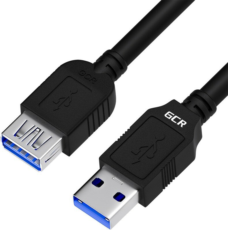 GCR Удлинитель 0.5m USB 3.0 (USB 3.2 Gen 1), AM/AF, 5 Гбит/с, черный Greenconnect GCR-52700