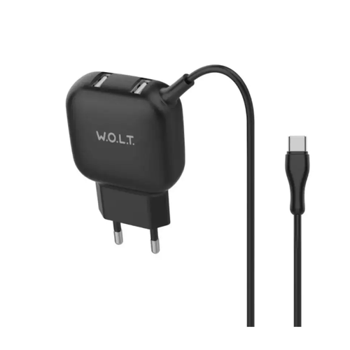 W.O.L.T. Сетевое зарядное устройство TCR-004, встроенный кабель Type C 2А, черный