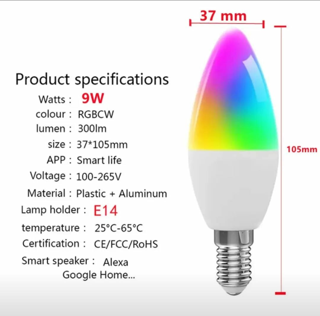 Умная цветная лампочка для Яндекс Алисы LED светодиодная Wi-Fi RGB