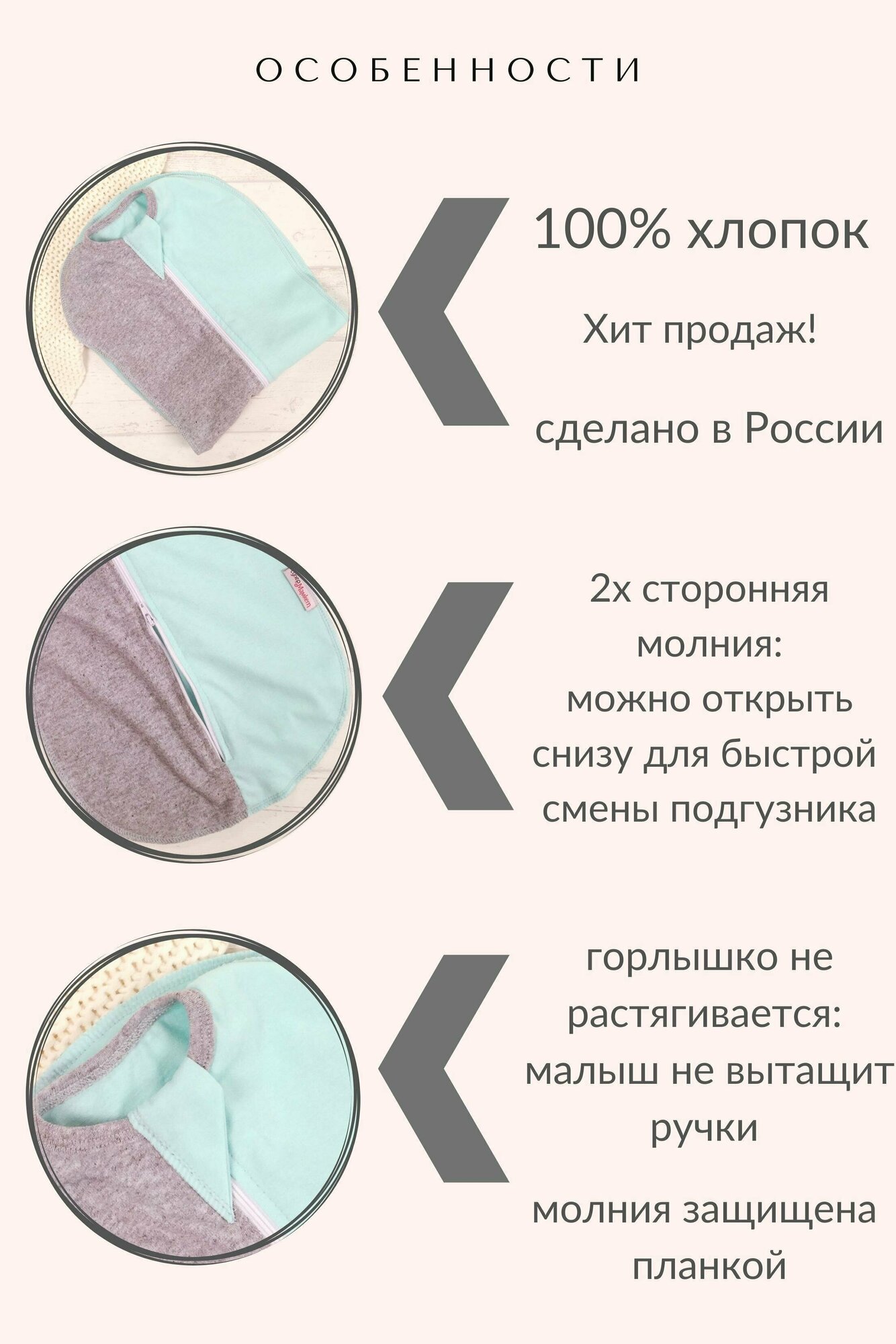 Комплект: Конверт пеленка кокон на молнии 2шт. "Небесный + бирюзовый меланж" (6-9мес./68-74)