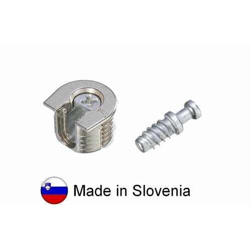 50 шт - Эксцентриковая стяжка Titus, никелированная + врезной дюбель - 50 шт