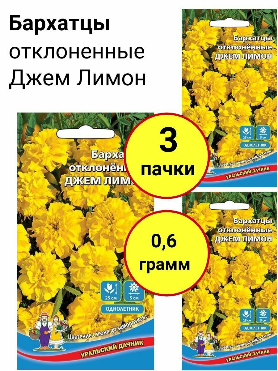 Бархатцы отклоненные Джем лимон 02г Уральский дачник - комплект 3 пачки