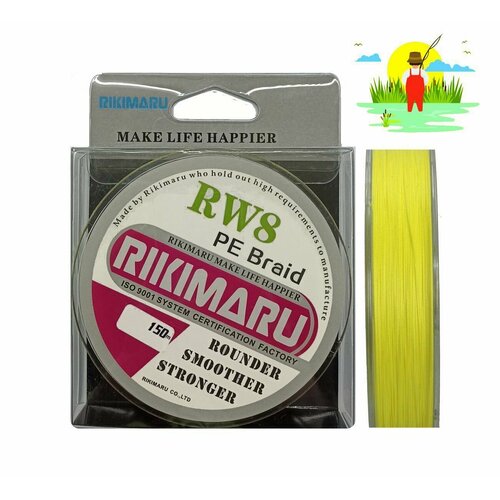 фото Плетеный шнур rikimaru rw8 pex8 / 0.20мм, 14.1кг, flou yellow, 150м, / леска плетенка для рыбалки