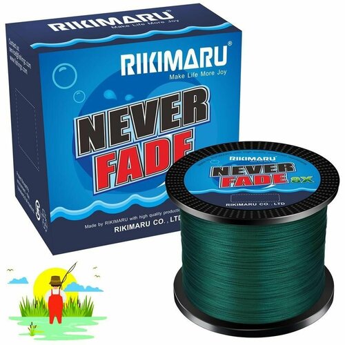 фото Плетеный шнур rikimaru never fader pex8 / 0.12мм, 15lb-6.8кг, dark green, 548м, / леска плетенка для рыбалки