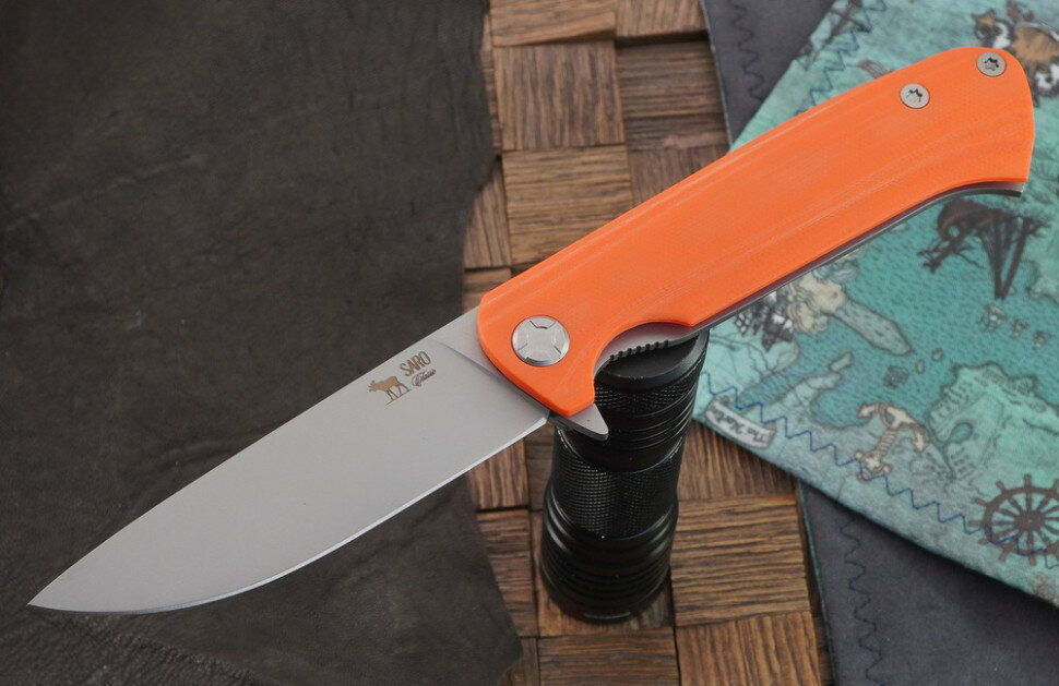 Складной нож саро Чиж Next, сталь Bohler K110, рукоять оранжевый G-10