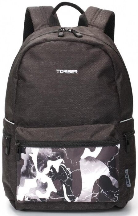 TORBER T2671-BL-G Рюкзак torber graffi, серый с карманом черно-белого цвета, полиэстер, 44 х 31 х 18 см