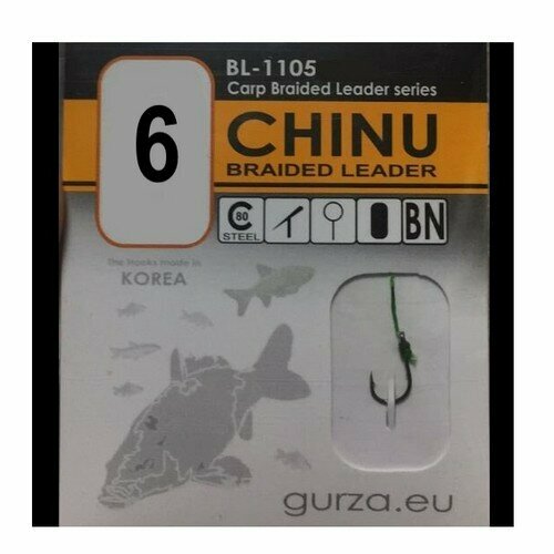 фото Крючок с поводком gurza chinu braided leader bn 40см 25lb №6 (bl-1105-006) (5 шт/уп)