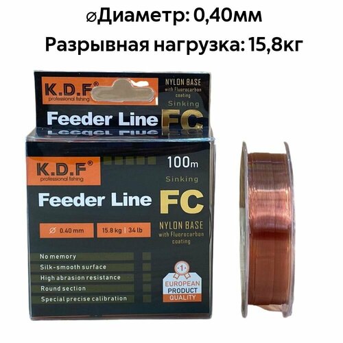 фото Леска c покрытием из флюорокарбона kdf feeder line fc 0,40 мм 100 м нет бренда