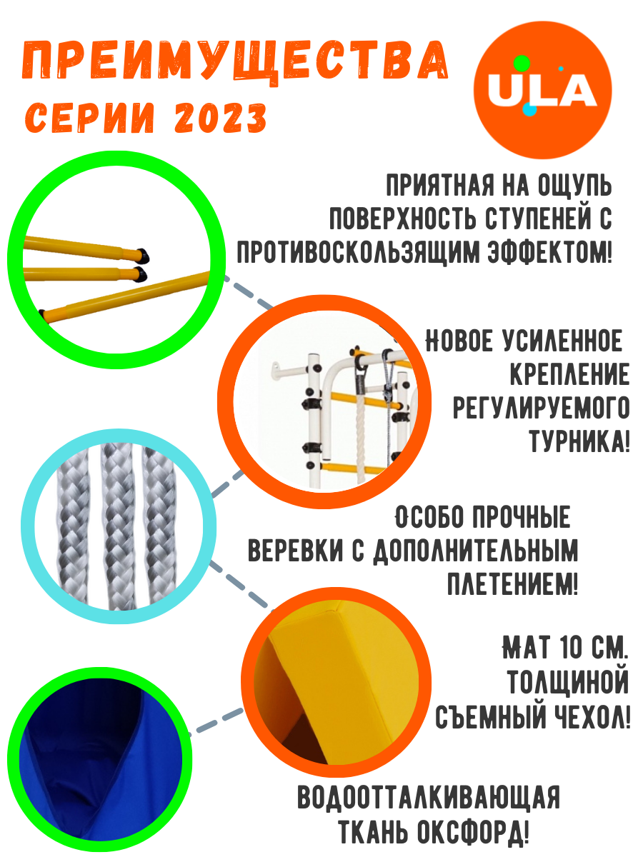 Комплект "Пристенный с сеткой для лазания" и матом 1,5х1 и гамаком, цвет Бело-желтый — фото 1