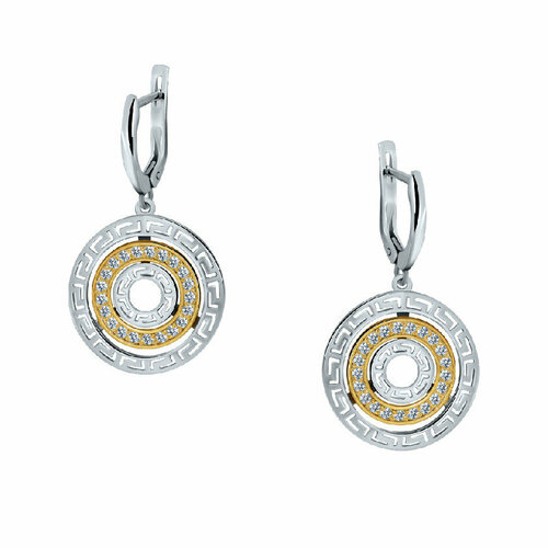 Серьги серебро, 925 проба, фианит, белый, золотой