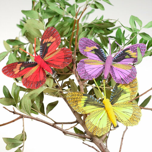 Бабочка для декора и флористики, на прищепке, пластиковая, микс, 1 шт, 7,5 х 5 х 1 см(3 шт.)