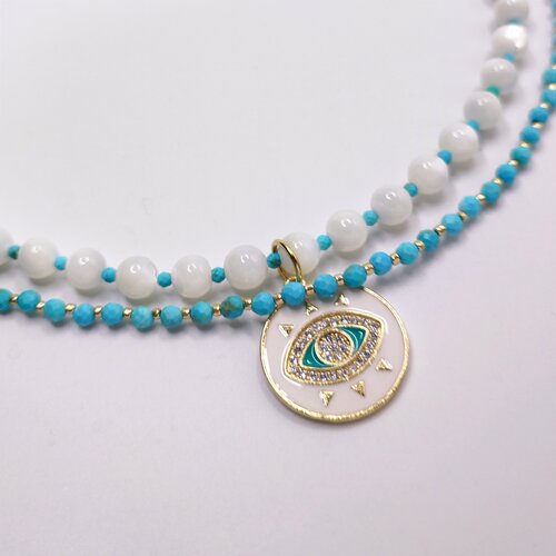 Комплект украшений, бирюза, перламутр, длина 40 см, бирюзовый, золотой