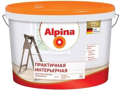 Alpina Краска Alpina Практичная Интерьерная матовая для стен и потолков 5 л. Белая