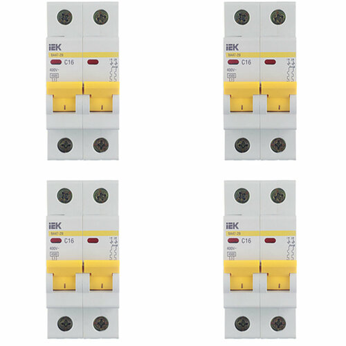 Автоматический выключатель IEK ВА 47-29 (MVA20-2-016-C) 2P 16А тип C 4,5 кА 400 В на DIN-рейку (4 шт.) автоматический выключатель iek ва 47 29 mva20 3 010 c 3p 10а тип c 4 5 ка 400 в на din рейку 2 шт