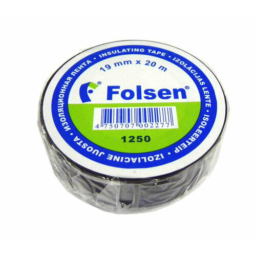 Изолента 19мм x20м черная (Folsen) 012504 широкая изоляционная лента электрическая проволочная водонепроницаемая изоляционная лента из пвх 5 см 50 мм широкий тип высокой температу