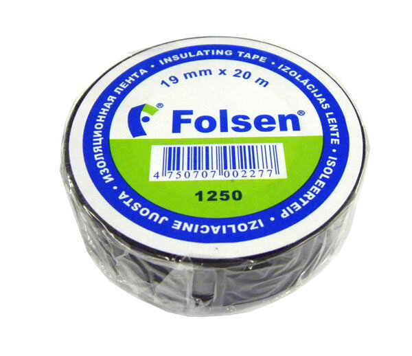 Изолента 19мм x20м черная (Folsen) 012504