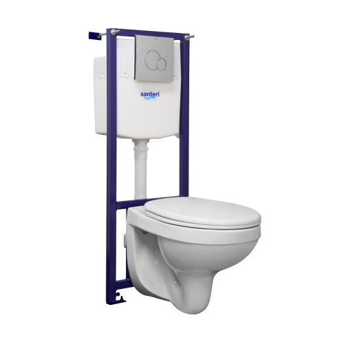 фото Пэк: Santeri Альфа подвесной унитаз с сиденьем + инсталляция + кнопка смыва
