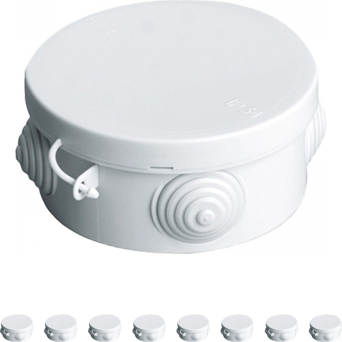 фото Коробка распределительная TDM Electric D65х40мм круглая 4 входа с гермовводами для открытого монтажа IP54 белая (комплект из 8 шт.)