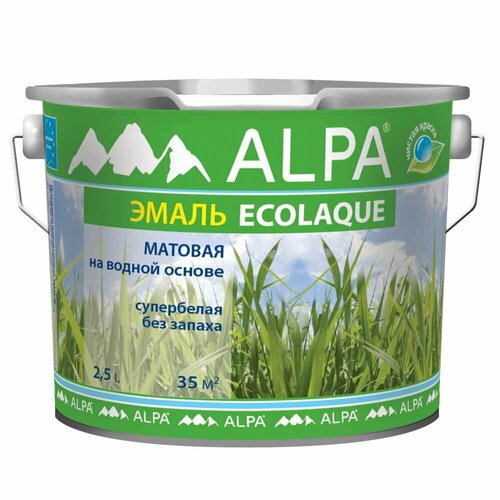 Эмаль матовая ALPA Ecolaque белая 2,5 л alpa facade альпафасад всесезонная краска на основе плиолита 9л